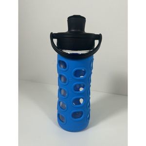 Lifefactory 12-Ounce Active Flip Cap Glass Water Bottle, Blue, Silicone